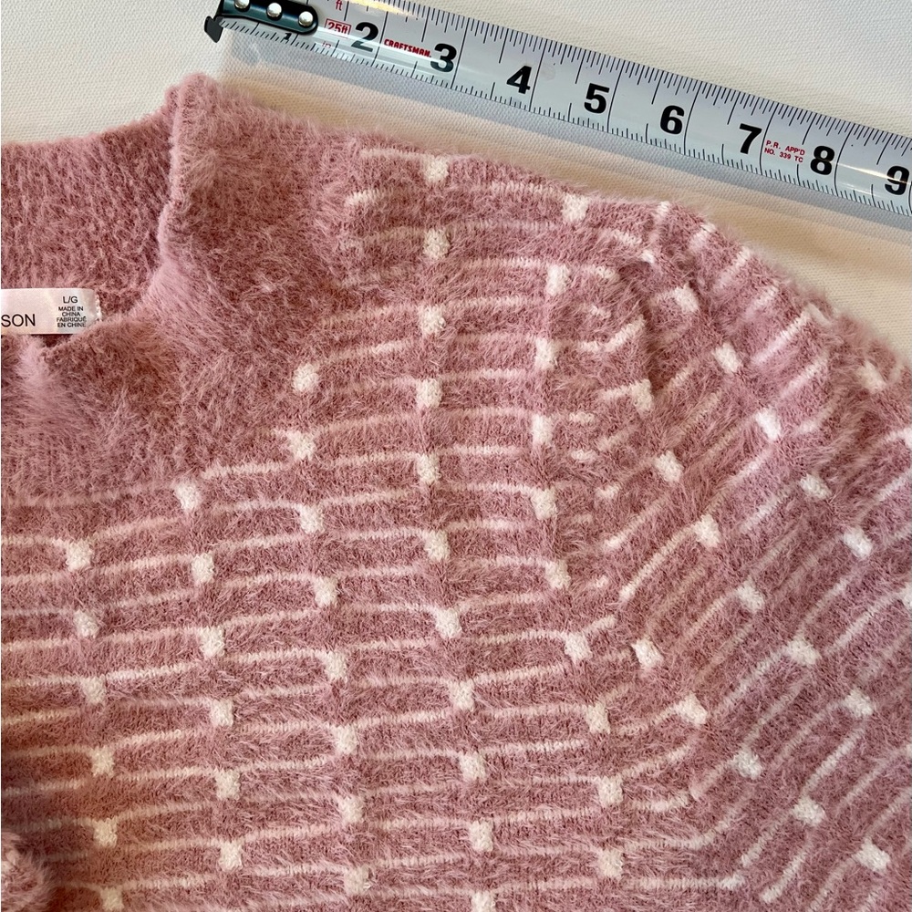 89th & Madison Statement Sleeve Geometric Mauve Pink White Sweater Large - Picture 8 of 14